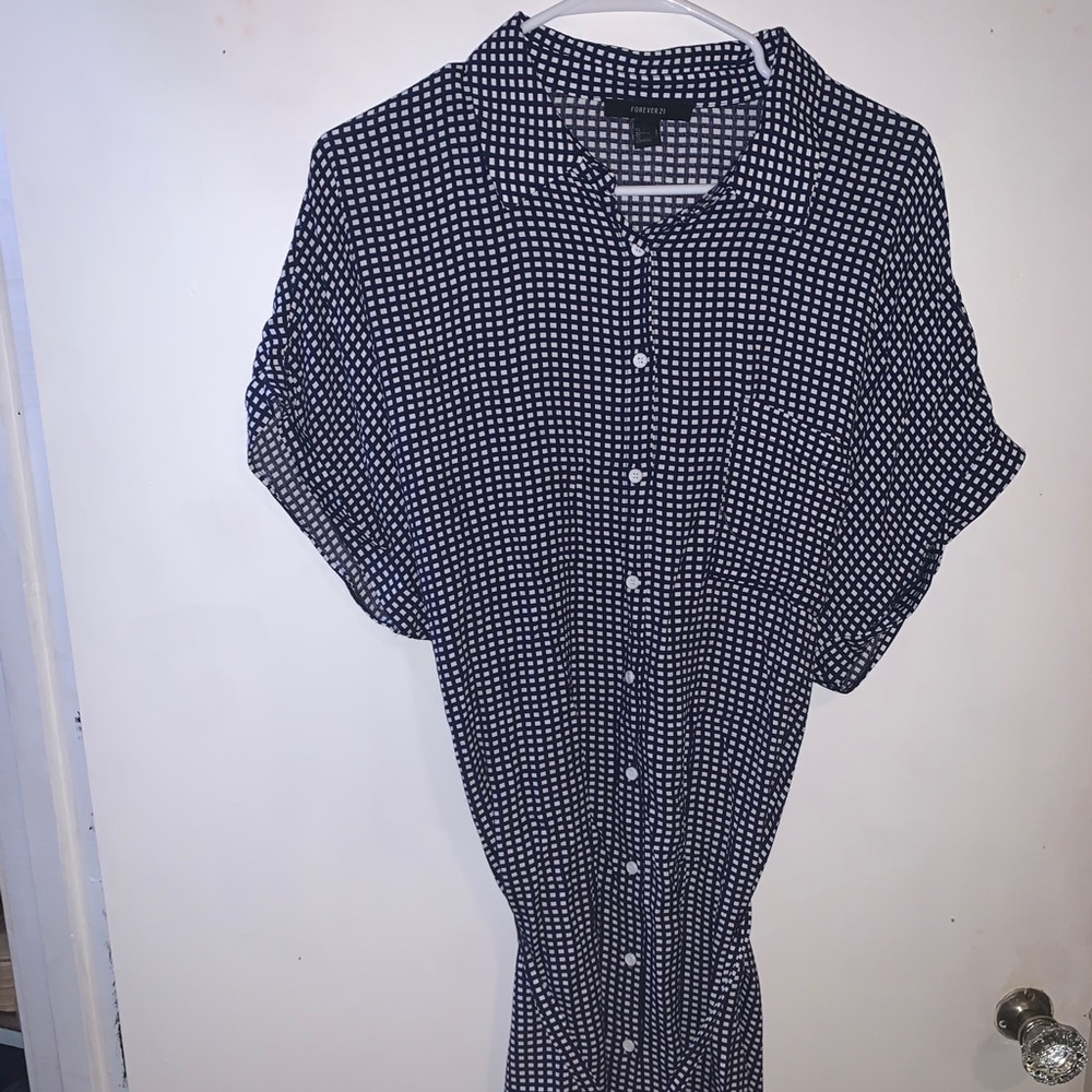 Navy White button down tie dress